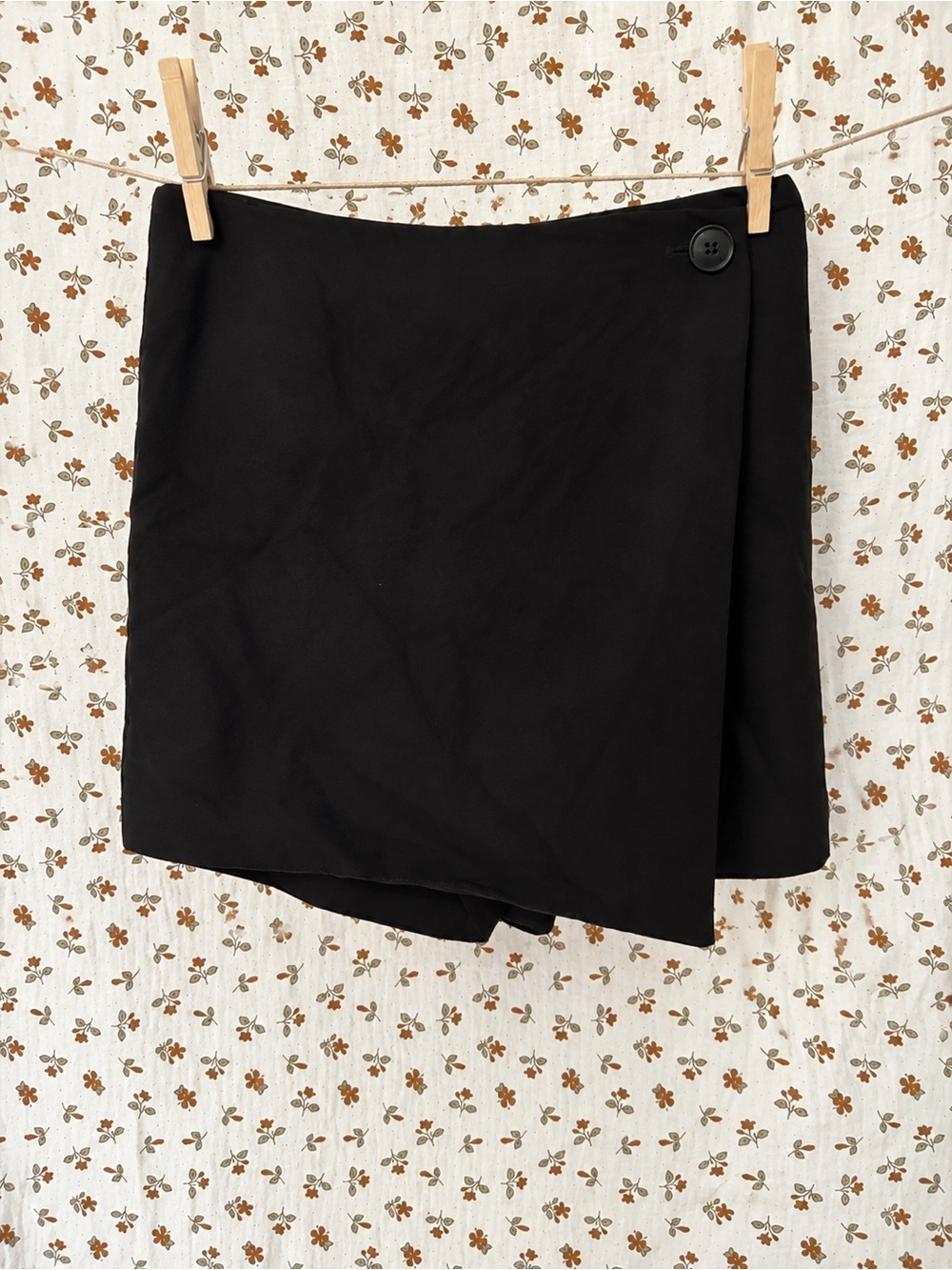 H&M Black Wrap Mini Skirt with Button Accent